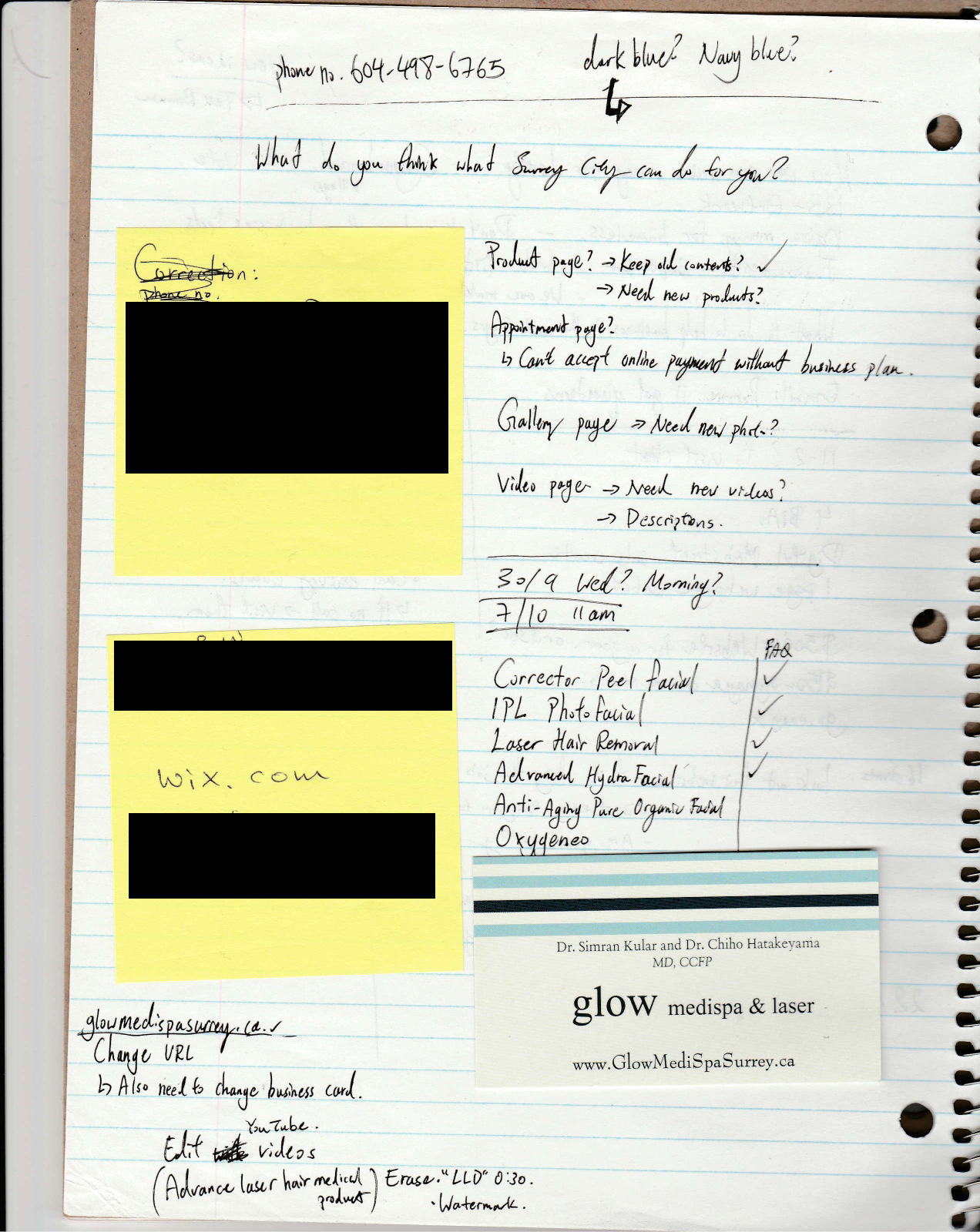 Figure 3: Lin, G. (Fall 2020). Notes regarding Glow Laser & Skincare’s website [Scan]